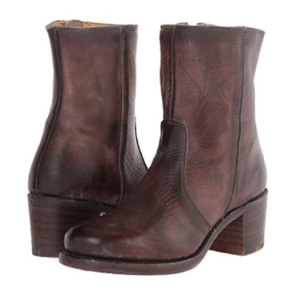 Frye Women's Sabrina mid short zip zipper walnut Leather Boots 8.5 - Picture 2 of 10
